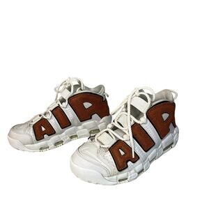 Nike Air More Uptempo 96 White Brown Basketball Texture Womens 9.5 Streetwear